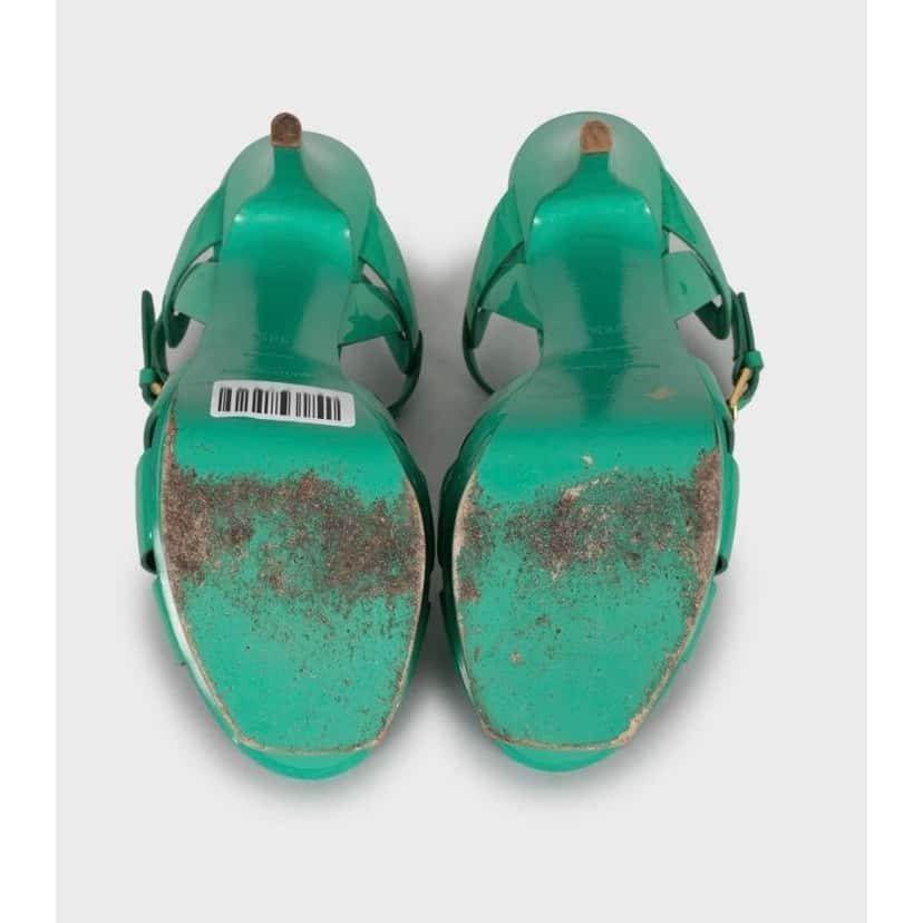 Saint Laurent Saint Laurent Green Leather Platform Sandals Sz.38.5 pre-owned Green Leather Good condition - Box View