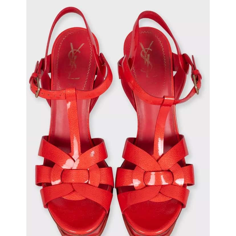 Saint Laurent Saint Laurent Red Leather Tribute Sandals - Size 40 pre-owned Red Leather Good condition - Back View
