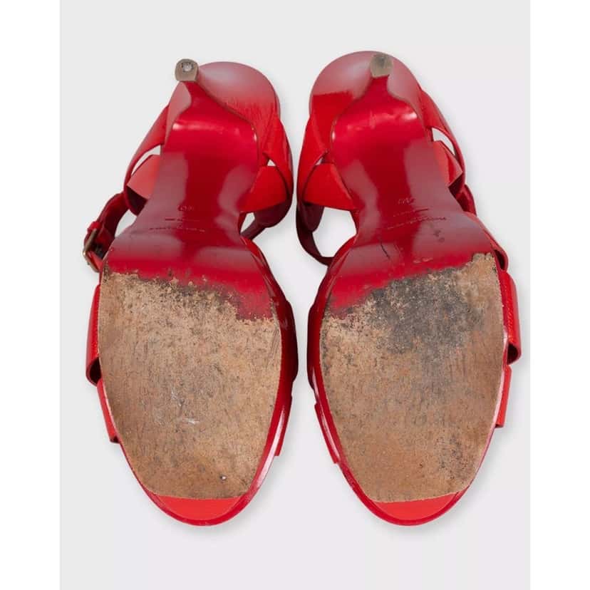 Saint Laurent Saint Laurent Red Leather Tribute Sandals - Size 40 pre-owned Red Leather Good condition - Box View