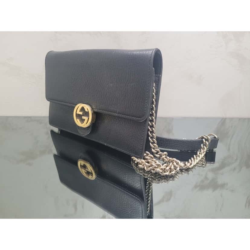 Gucci Gucci Interlocking G Black Leather Wallet on Chain Pre-owned Black Leather Good condition - Back View