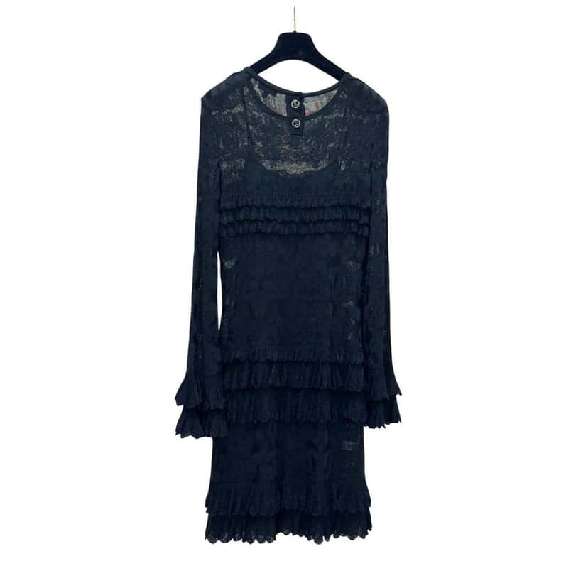 Chanel Chanel 2020 Black Viscose Tiered Ruffle Dress sz.40 pre-owned Black Good condition - Model View