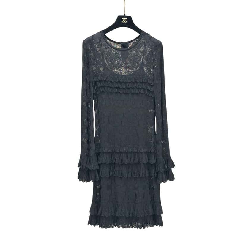 Chanel Chanel 2020 Black Viscose Tiered Ruffle Dress sz.40 pre-owned Black Good condition - Box View