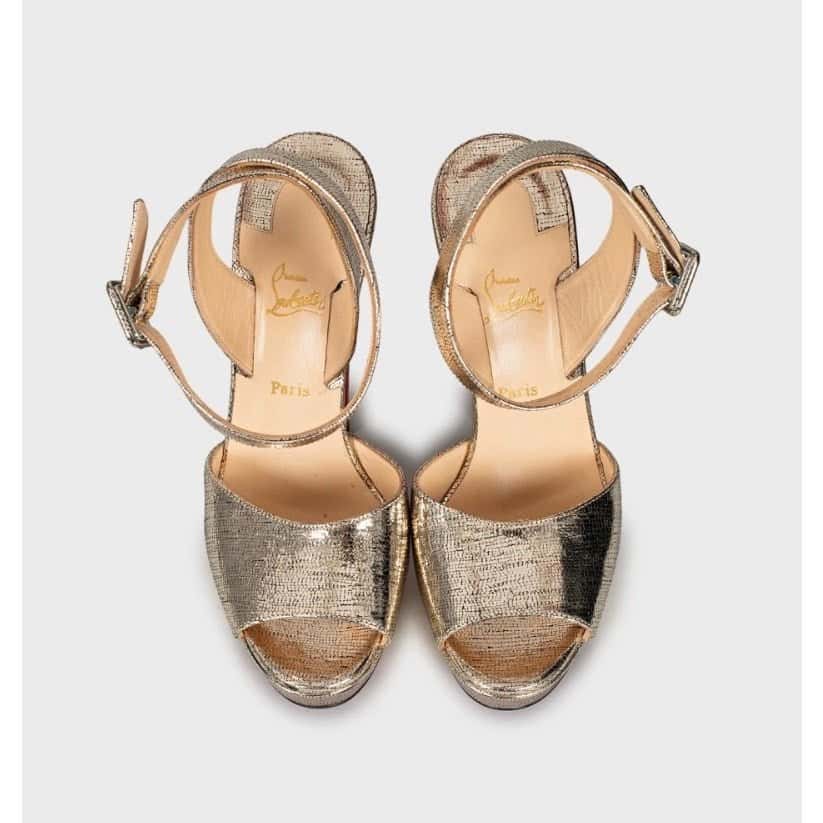 Christian Louboutin Christian Louboutin Gold Print Stiletto Sandals Size 36 Pre-owned Gold Leather Good condition - Back View