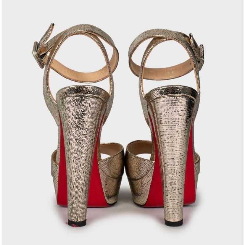 Christian Louboutin Christian Louboutin Gold Print Stiletto Sandals Size 36 Pre-owned Gold Leather Good condition - Model View