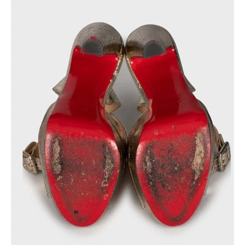 Christian Louboutin Christian Louboutin Gold Print Stiletto Sandals Size 36 Pre-owned Gold Leather Good condition - Box View