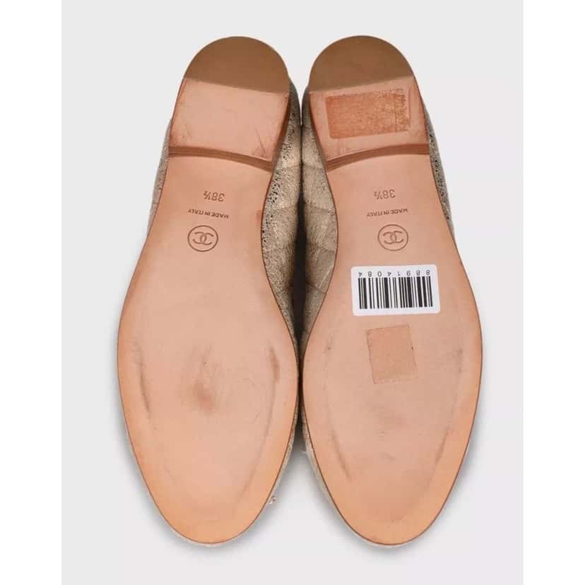 Chanel Chanel Quilted Gold Leather Ballerina Flats - Size 38.5 Pre-owned Gold Leather Good condition - Box View
