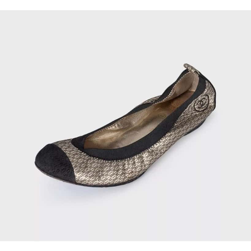 Chanel Chanel Quilted Gold Leather Ballerina Flats - Size 39.5 pre-owned Gold Leather Good condition - Inside View