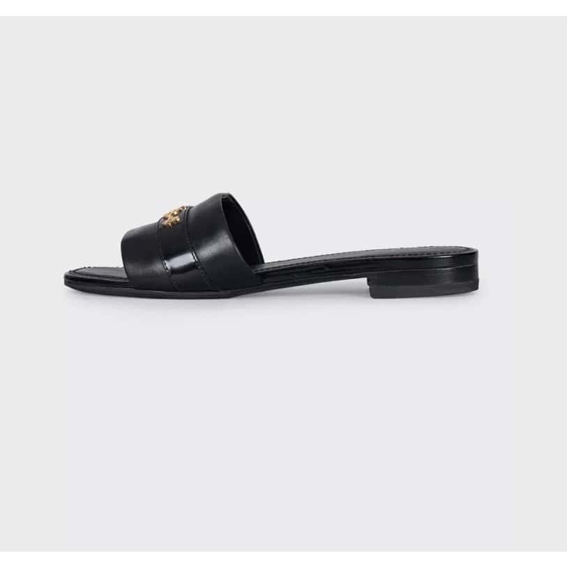 Louis Vuitton Louis Vuitton Black Leather Gold Hardware Slides Sz.39  Pre-owned Black Leather Good condition - Front View