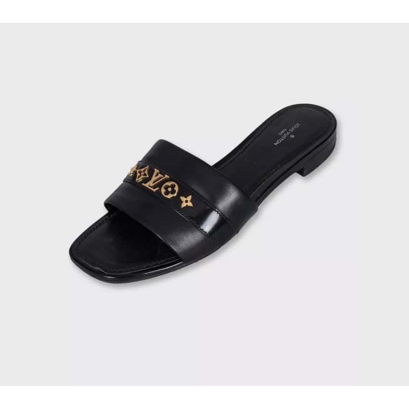 Louis Vuitton Louis Vuitton Black Leather Gold Hardware Slides Sz.39  Pre-owned Black Leather Good condition - Inside View