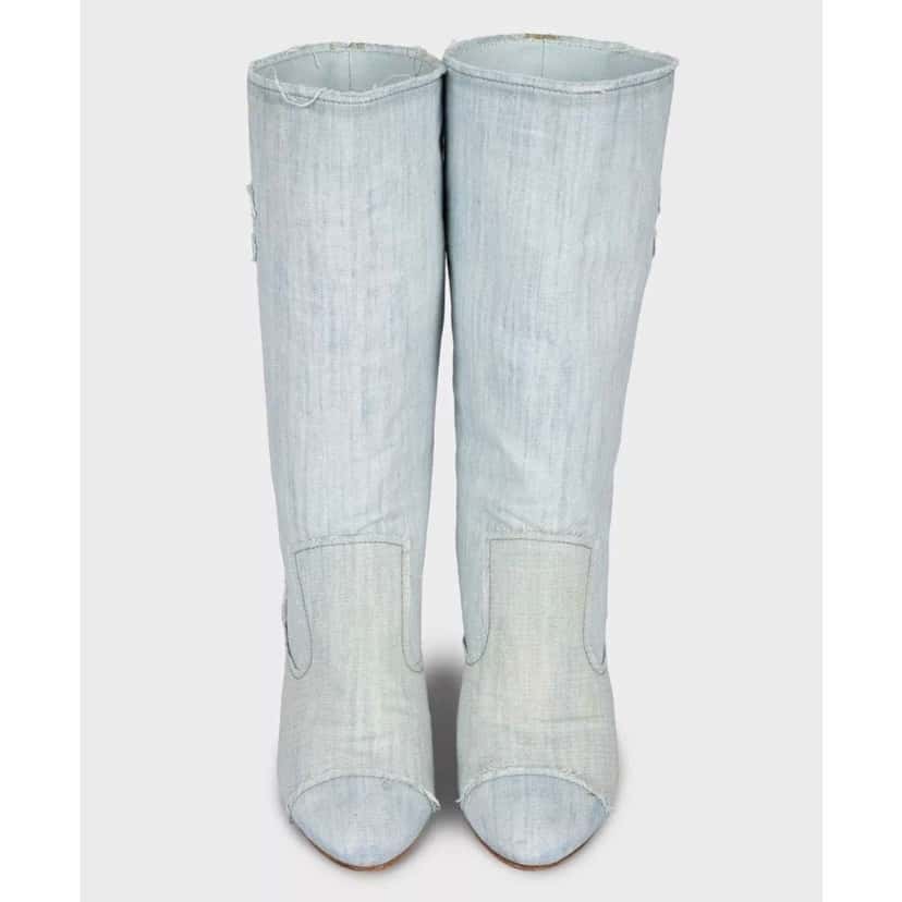 Chanel Chanel Logo Denim Ankle Boots - EU 39.5  Pre-owned Blue Denim Good condition - Back View