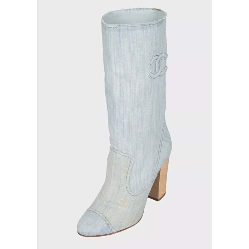 Chanel Chanel Logo Denim Ankle Boots - EU 39.5  Pre-owned Blue Denim Good condition - Inside View