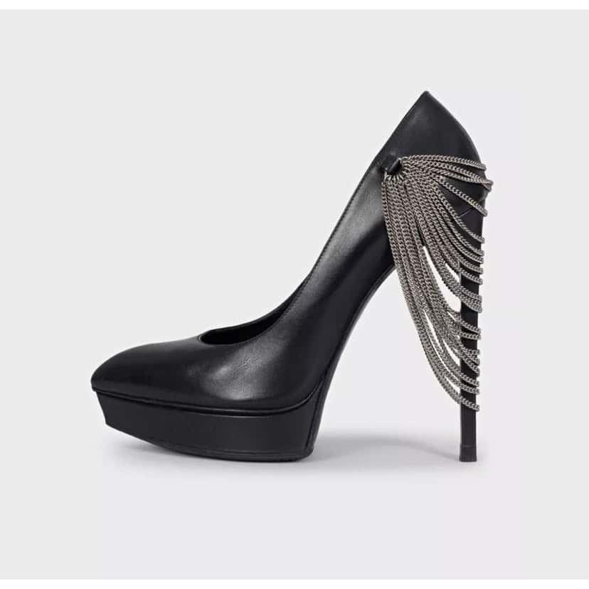 Saint Laurent Saint Laurent Chain-Detail Black Leather Heels Sz.37 Pre-owned Black Leather Good condition - Front View