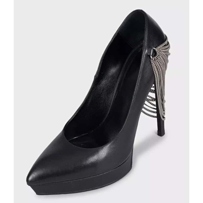 Saint Laurent Saint Laurent Chain-Detail Black Leather Heels Sz.37 Pre-owned Black Leather Good condition - Inside View