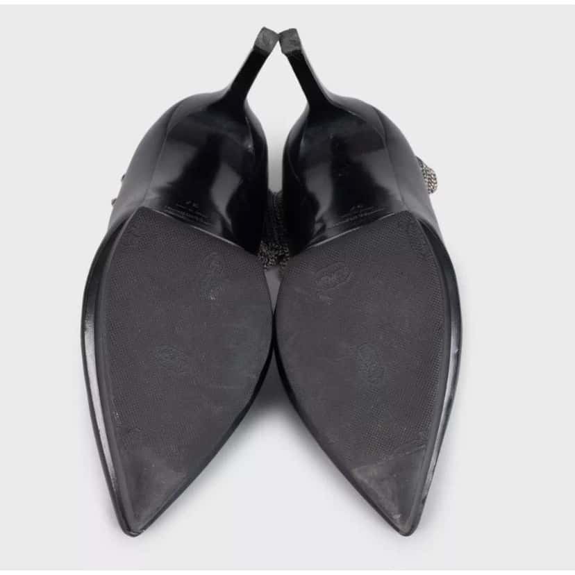 Saint Laurent Saint Laurent Chain-Detail Black Leather Heels Sz.37 Pre-owned Black Leather Good condition - Box View
