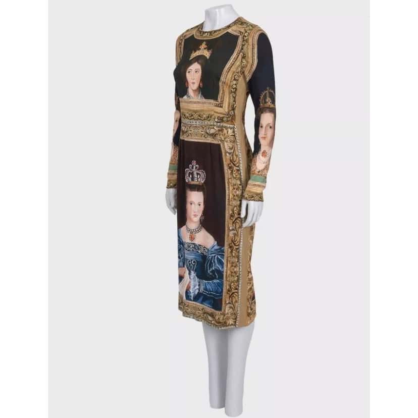 Dolce & Gabbana NWOT Dolce & Gabbana Renaissance Queen Print Midi Dress - IT42 / M Pre-owned Black Silk Never worn - Back View