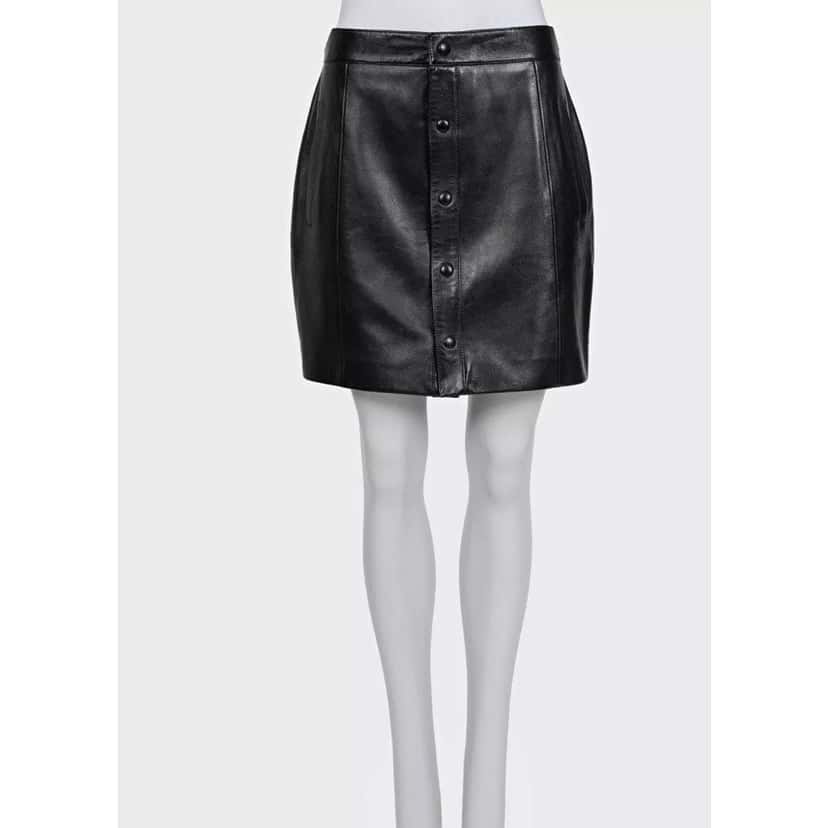 Saint Laurent Saint Laurent Black Leather A-Line Button-Up Skirt Sz 42 Pre-owned Black Leather Good condition - Front View