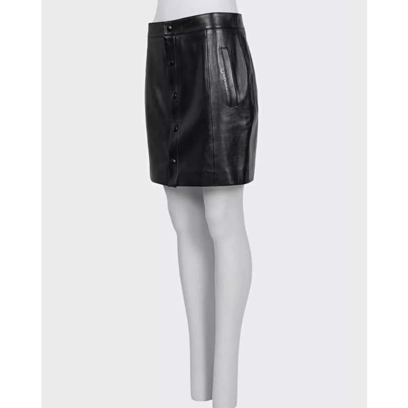 Saint Laurent Saint Laurent Black Leather A-Line Button-Up Skirt Sz 42 Pre-owned Black Leather Good condition - Back View