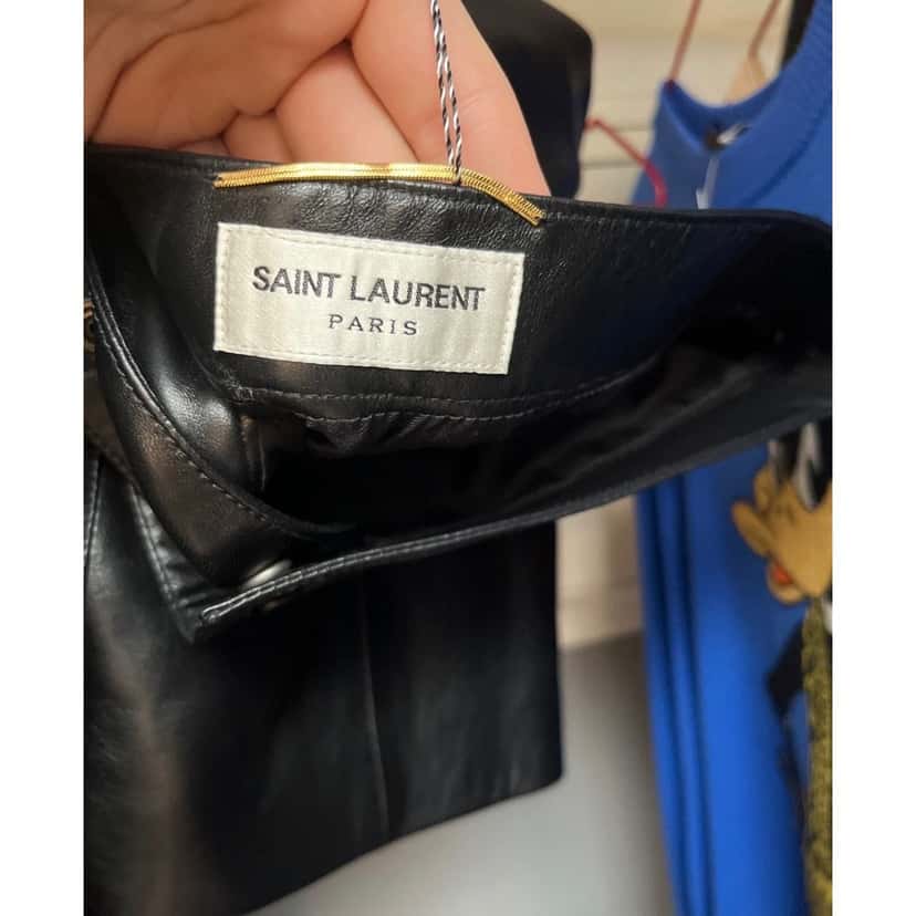 Saint Laurent Saint Laurent Black Leather A-Line Button-Up Skirt Sz 42 Pre-owned Black Leather Good condition - Box View