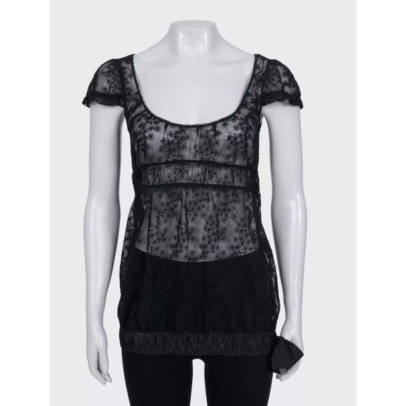 Chanel Chanel Elegant Black Lace Top with Bow - Size S / FR36 Pre-owned Black Lace Good condition - Front View