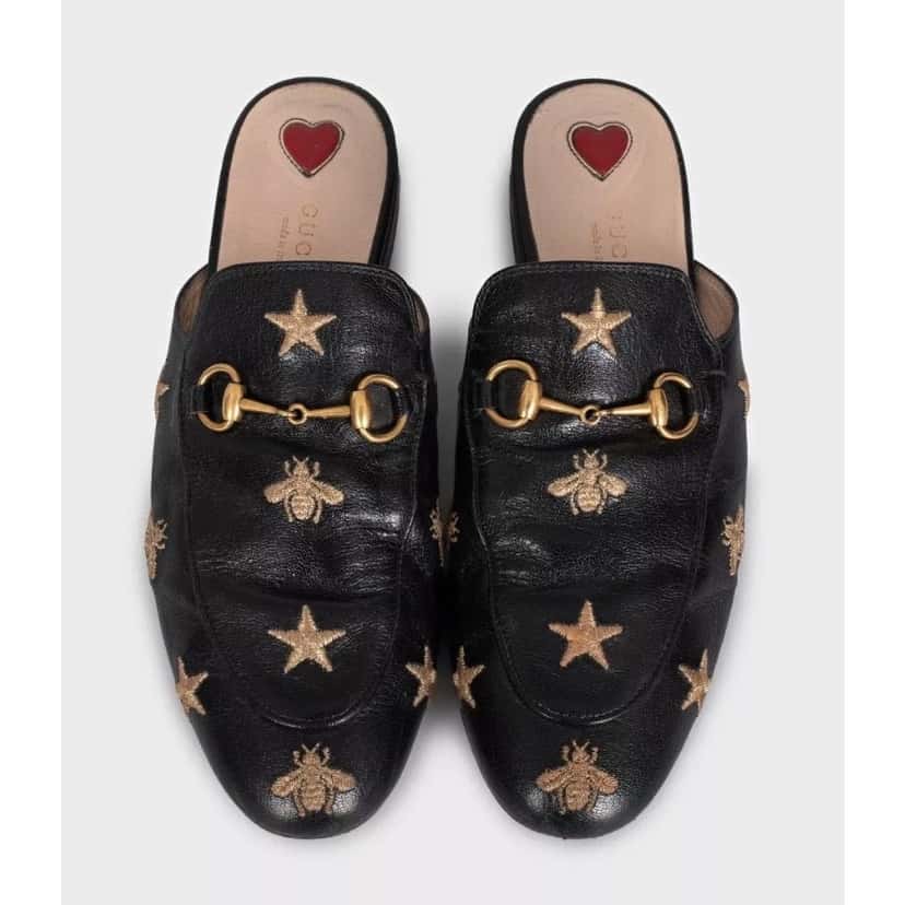 Gucci Gucci Black Embroidered Leather Mules - Size 38 Pre-owned Black Leather Good condition - Box View