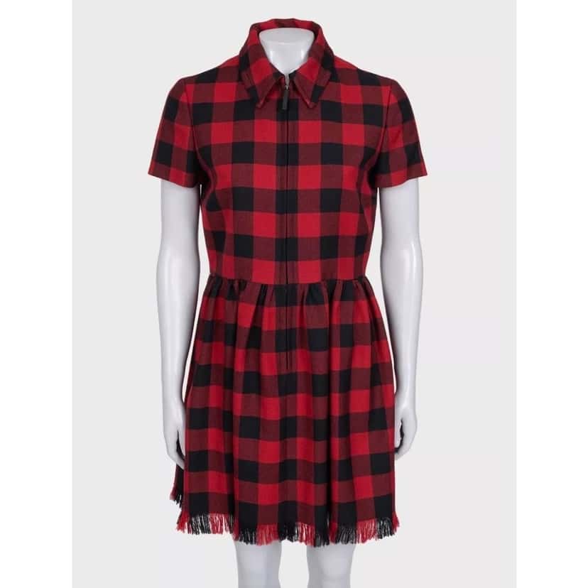 Christian Dior Christian Dior Red Plaid Wool Dress - Size IT44 pre-owned Red Wool Good condition - Front View