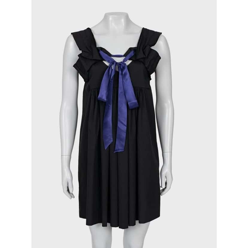 Miu Miu Miu Miu Chic Black Dress with Playful Purple Bow - Size 40/S Pre-owned Black Cotton Good condition - Front View