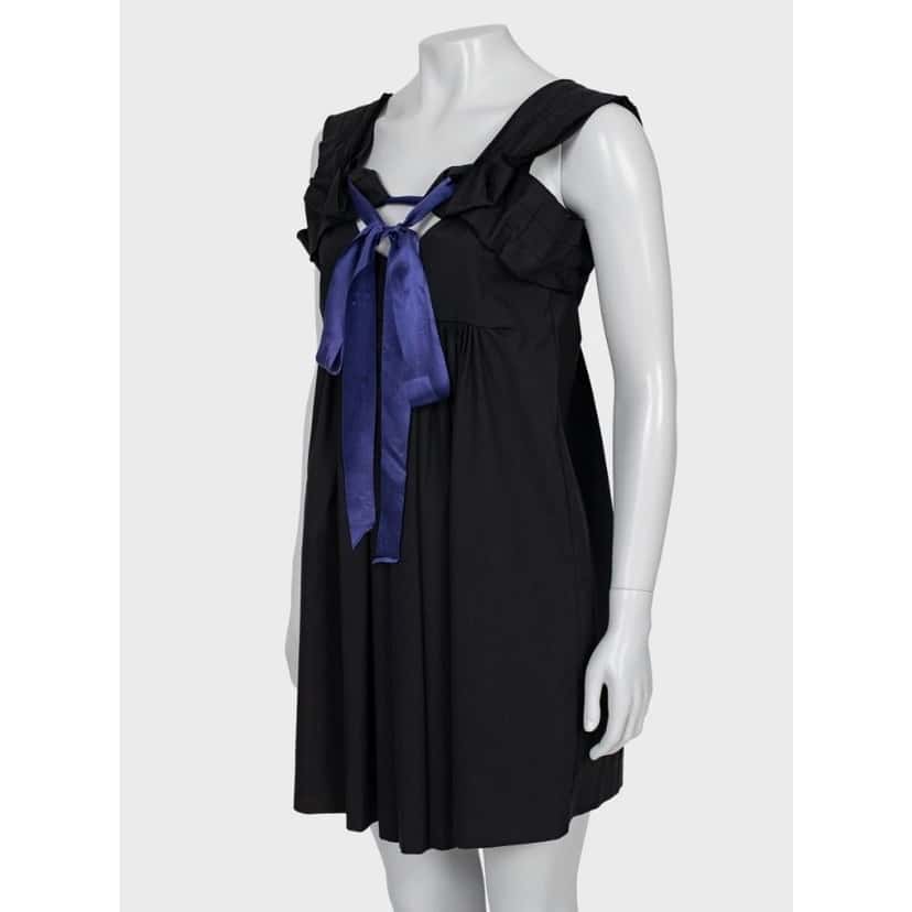 Miu Miu Miu Miu Chic Black Dress with Playful Purple Bow - Size 40/S Pre-owned Black Cotton Good condition - Back View