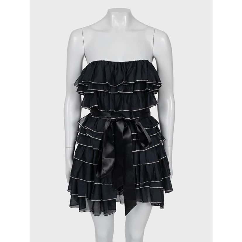 Alexandre Vauthier Alexandre Vauthier Black Crystal Ruffle Mini Dress FR38 pre-owned Black Cotton Never worn - Front View