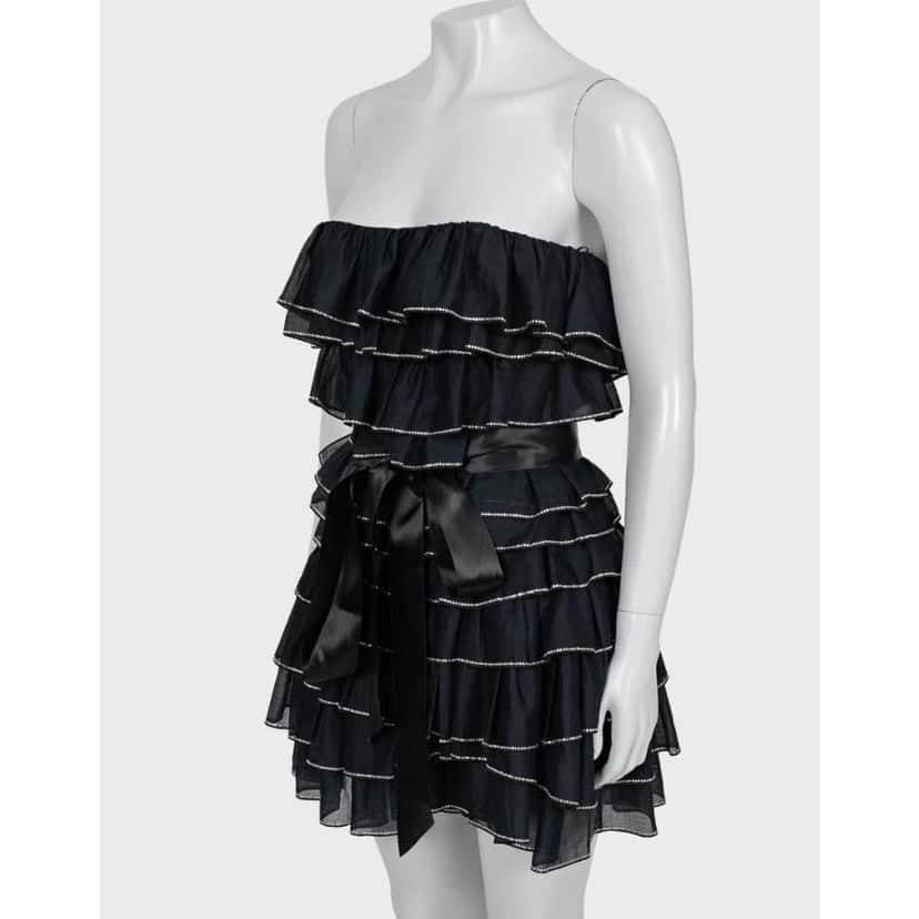 Alexandre Vauthier Alexandre Vauthier Black Crystal Ruffle Mini Dress FR38 pre-owned Black Cotton Never worn - Back View