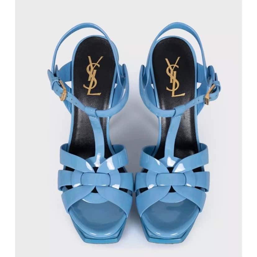 Saint Laurent Saint Laurent Tribute Blue Leather Platform Sandals Sz.38 Blue Leather Good condition - Back View