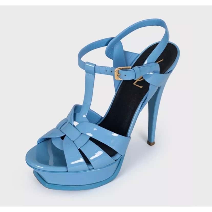 Saint Laurent Saint Laurent Tribute Blue Leather Platform Sandals Sz.38 Blue Leather Good condition - Inside View
