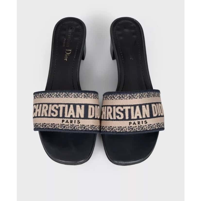 Christian Dior Christian Dior Dway Mules - Black Textile Size 38.5 Pre-owned Black Leather Good condition - Back View