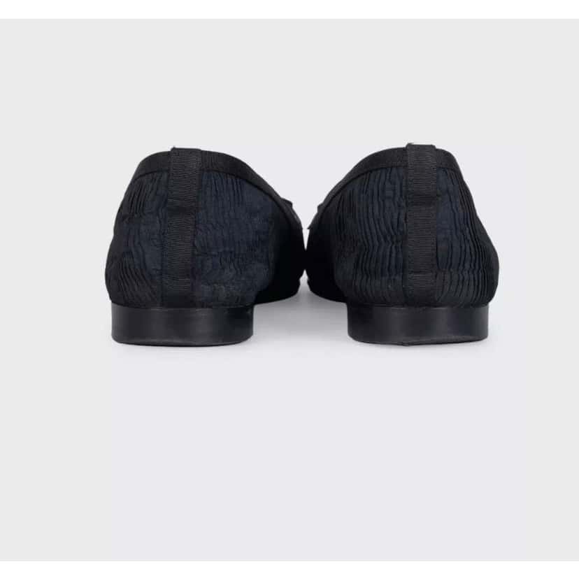Chanel Chanel Black Textile Ballerina Flats with Bows, Size 38.5 Pre-owned Black Leather Good condition - Model View