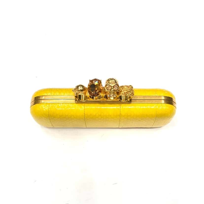 Alexander McQueen Alexander McQueen Yellow Snakeskin Skull Clutch pre-owned Yellow Leather Good condition - Back View