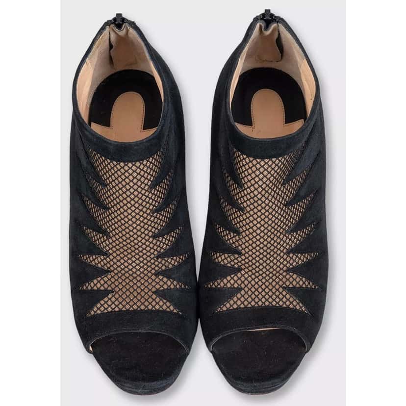 Christian Louboutin Christian Louboutin Black Suede Open-Toe Booties Sz.37 pre-owned Black Suede Good condition - Back View