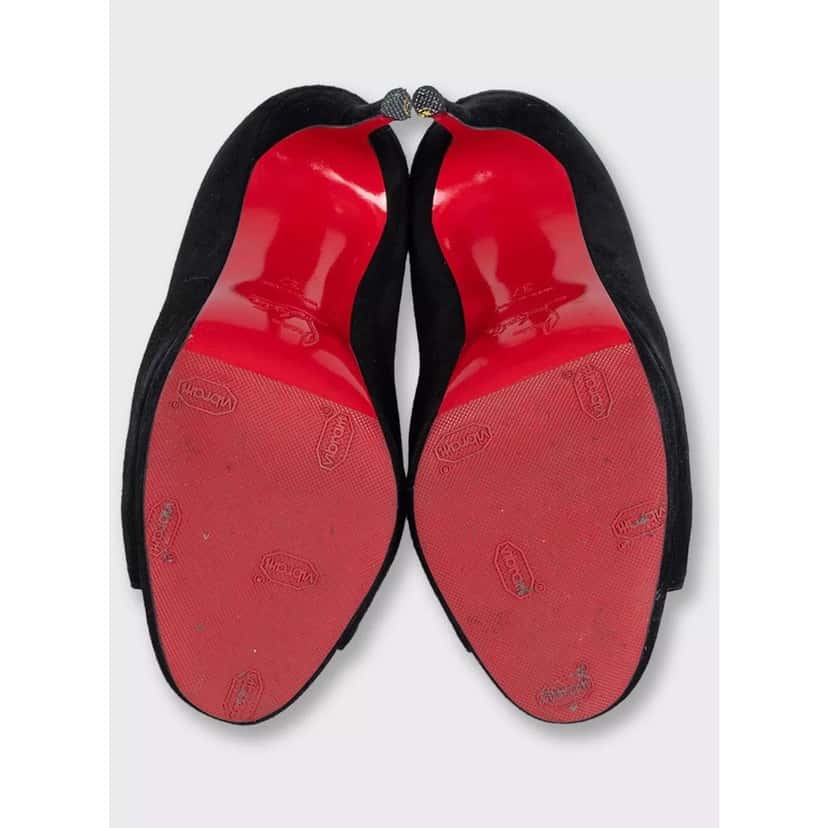 Christian Louboutin Christian Louboutin Black Suede Open-Toe Booties Sz.37 pre-owned Black Suede Good condition - Box View