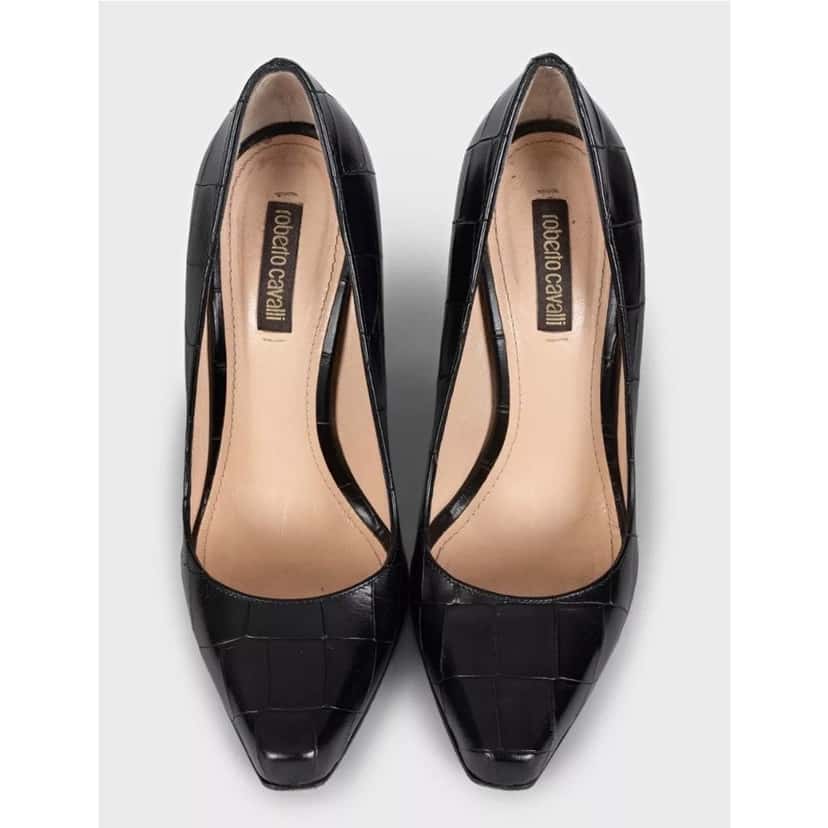 Roberto Cavalli Roberto Cavalli Black Embossed Leather Block Heel Pumps Sz.36 Pre-owned Black Leather Good condition - Back View