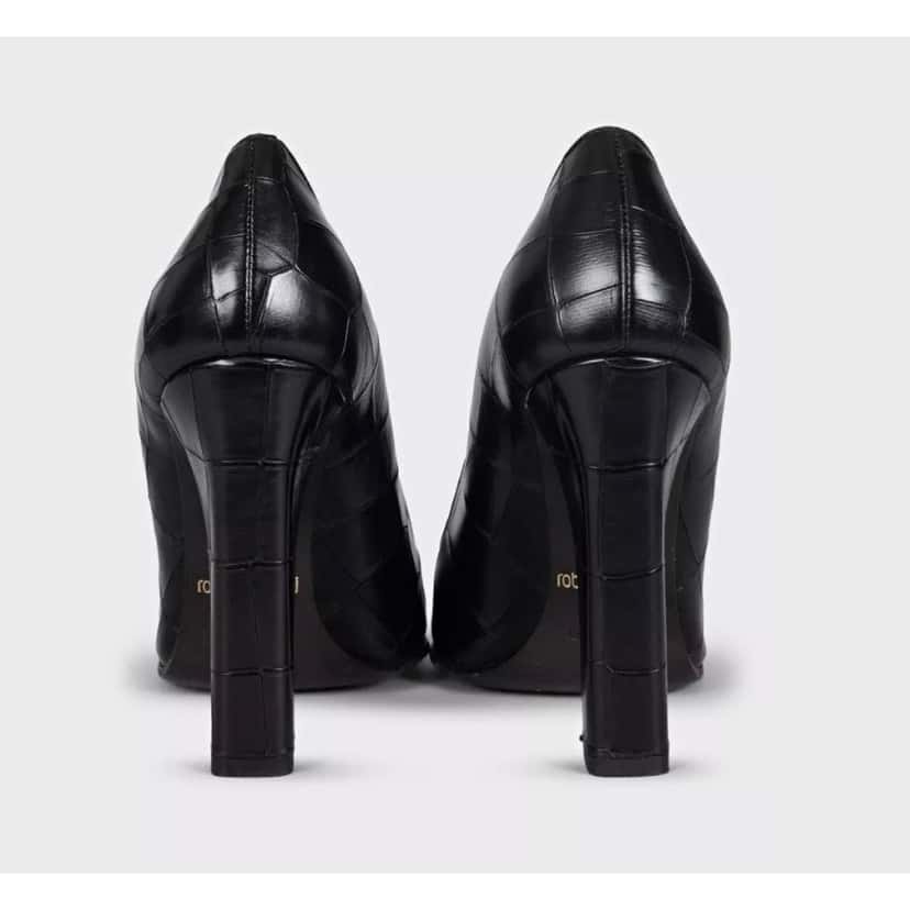 Roberto Cavalli Roberto Cavalli Black Embossed Leather Block Heel Pumps Sz.36 Pre-owned Black Leather Good condition - Model View