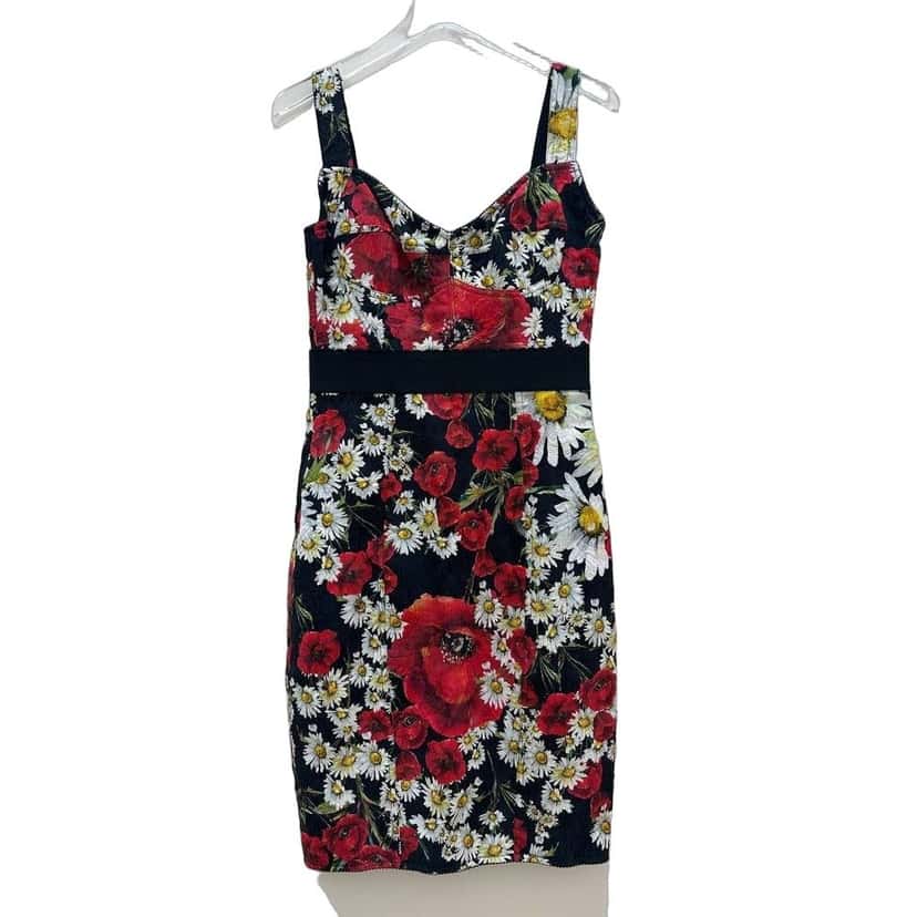 Dolce & Gabbana Dolce & Gabbana Floral Print Fitted Dress - Size 44 Pre-owned Black Cotton Good condition - Front View