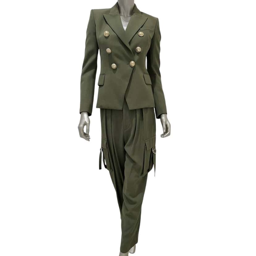Balmain Balmain Green Twill Suit - EU 36 (S) Pre-owned Green Cotton Good condition - Front View