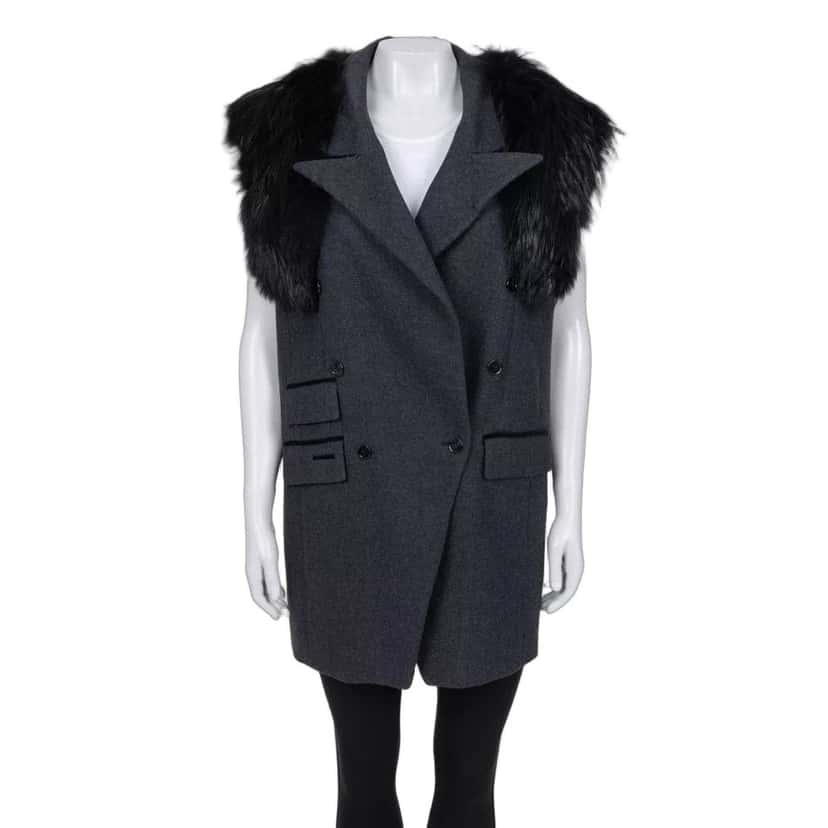 Dolce & Gabbana Dolce & Gabbana Gray Wool & Faux Fur Double-Breasted Vest Sz.40 pre-owned Grey Wool Good condition - Front View