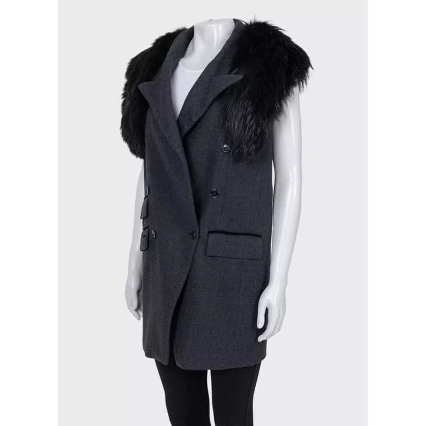 Dolce & Gabbana Dolce & Gabbana Gray Wool & Faux Fur Double-Breasted Vest Sz.40 pre-owned Grey Wool Good condition - Back View