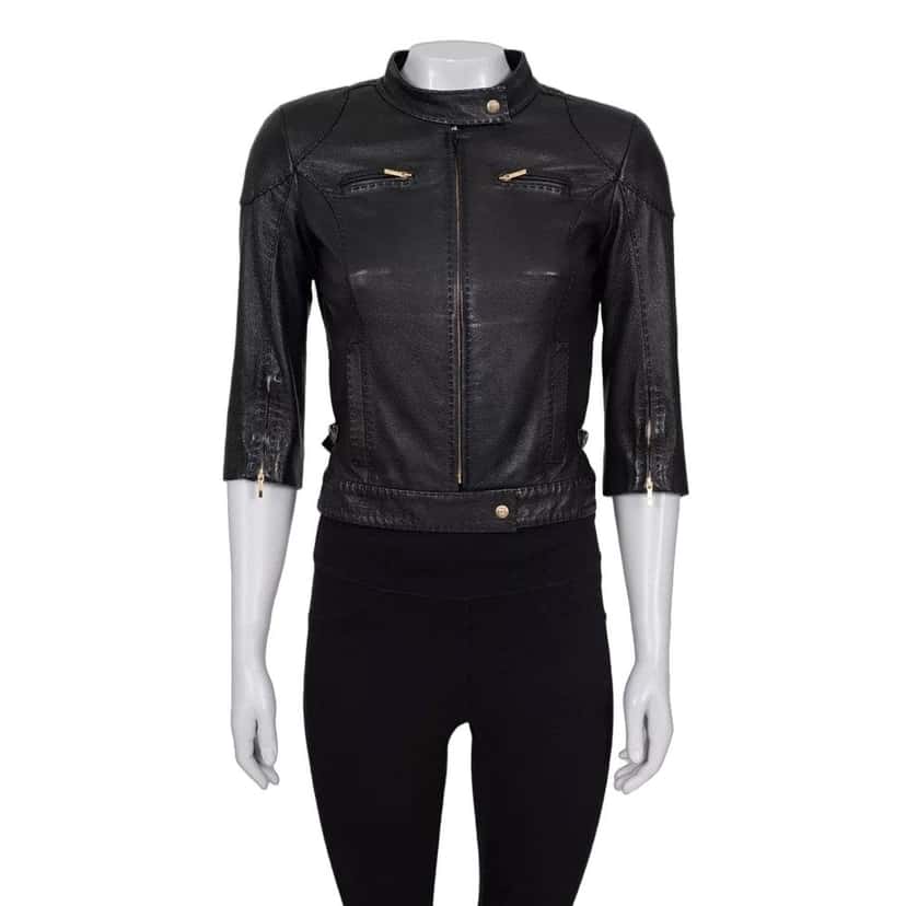Fendi Fendi Black Leather Cropped Sleeve Jacket sz.40 pre-owned Black Leather Good condition - Front View