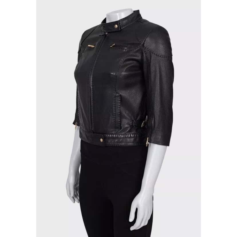 Fendi Fendi Black Leather Cropped Sleeve Jacket sz.40 pre-owned Black Leather Good condition - Back View