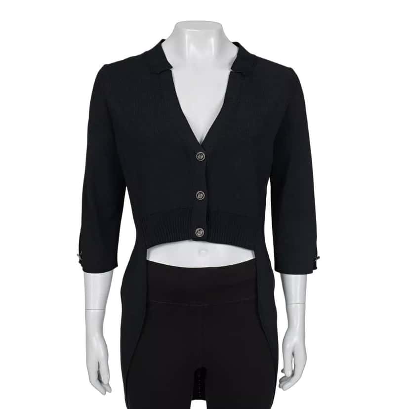 Chanel NWOT Chanel Black V-Neck Cardigan | Never Worn Sz.42/XL Pre-owned Black Never worn - Front View