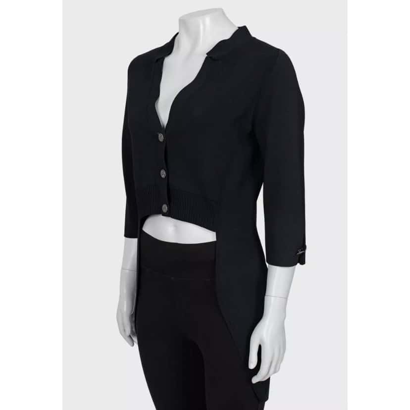 Chanel NWOT Chanel Black V-Neck Cardigan | Never Worn Sz.42/XL Pre-owned Black Never worn - Back View