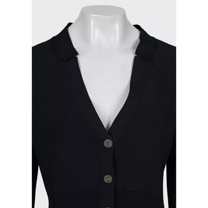 Chanel NWOT Chanel Black V-Neck Cardigan | Never Worn Sz.42/XL Pre-owned Black Never worn - Model View