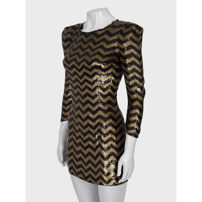 Balmain Balmain Striped Sequin Silk Mini Dress - Size S pre-owned Gold Silk Good condition - Back View