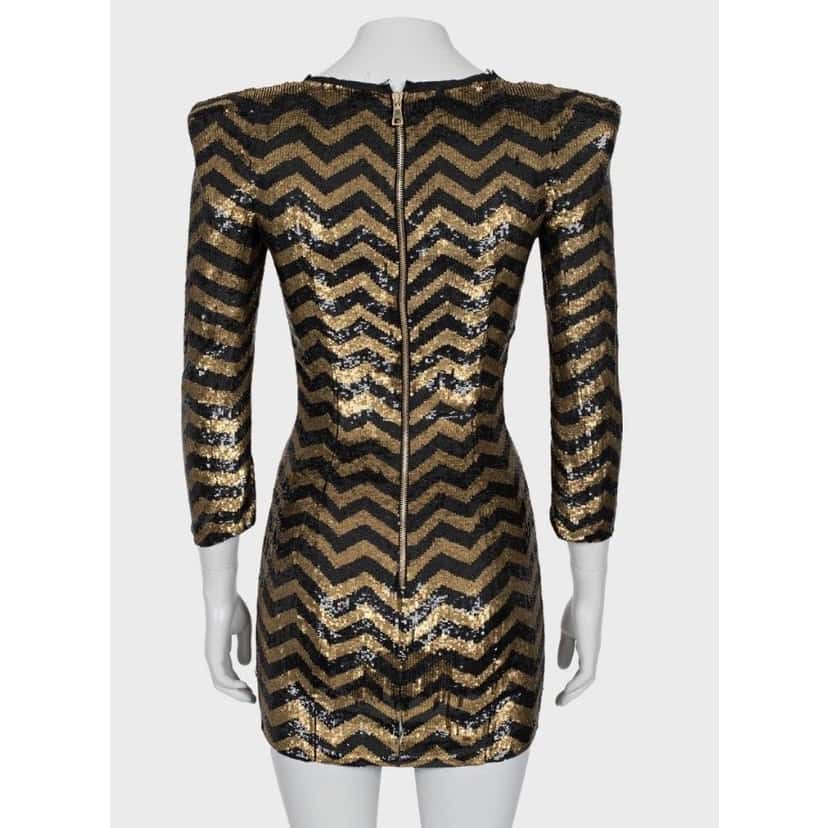 Balmain Balmain Striped Sequin Silk Mini Dress - Size S pre-owned Gold Silk Good condition - Inside View
