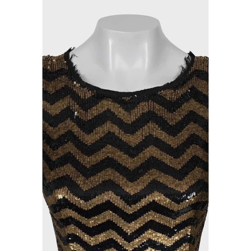 Balmain Balmain Striped Sequin Silk Mini Dress - Size S pre-owned Gold Silk Good condition - Model View
